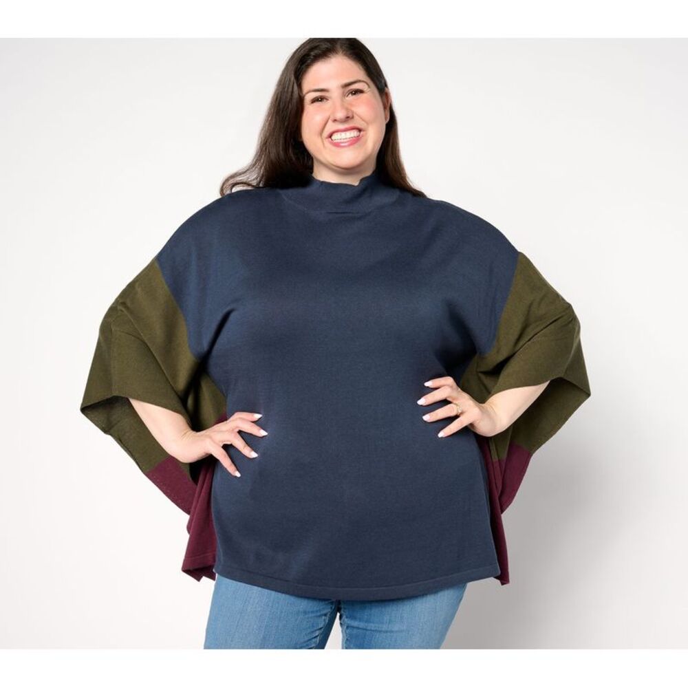 SUNNYLiFE Women's Top Sweater Sz M Color Block Poncho Blue A663041